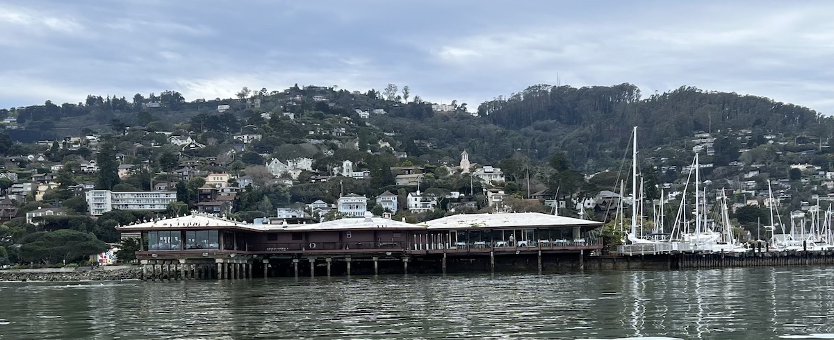 Beautiful Sausalito Spinnaker restaurant with a view of the bay, San Francisco and Alcatraz